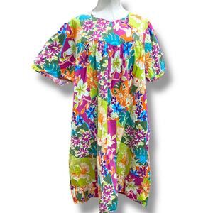 Size 1X Vintage National MuuMuu House Dress Floral Butterfly Bright Pockets